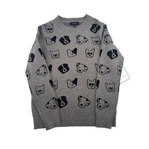 Anthropologie Calligraphie Women's Gray Dog Print Crewneck Pullover Sweater S